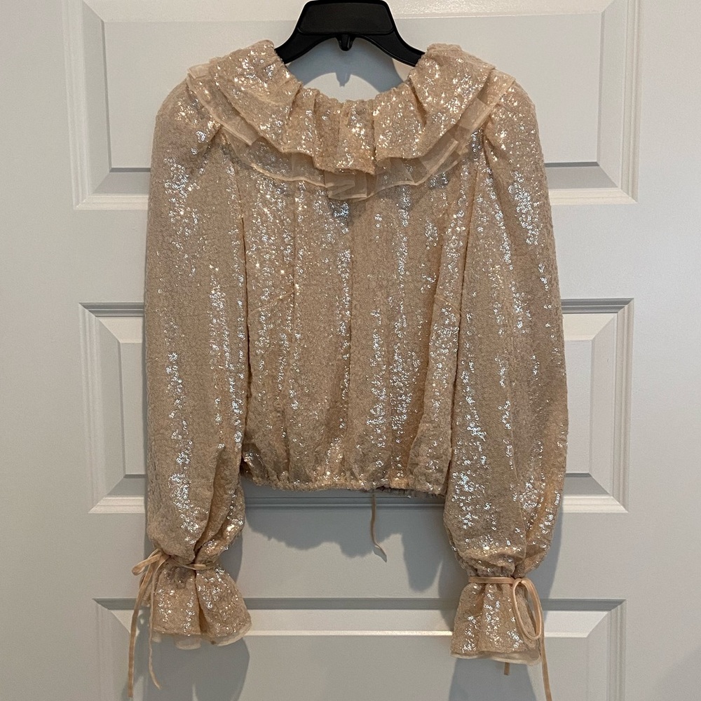 Antonio Melani x Nicola Bathie Shelby Sequined Round Neck Long Sleeve Blouse